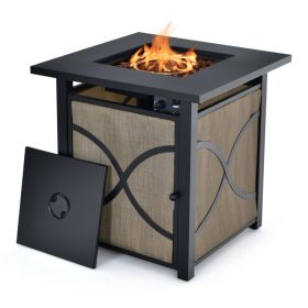 25 Inch 40000 BTU Propane Fire Pit Table with Lid and Fire Glass