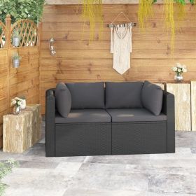 2 Piece Patio Sofa Set with Cushions Poly Rattan Black