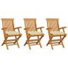 Patio Chairs with Cream White Cushions 3 pcs Solid Teak Wood
