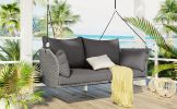 GO 51.9" 2-Person Hanging Seat, Rattan Woven Swing Chair, Porch Swing With Ropes, Gray Wicker And Cushion