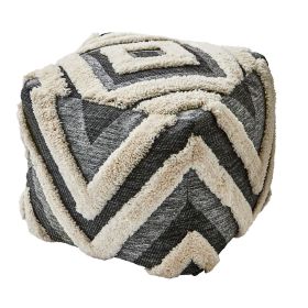 Tonal Tufted Outdoor Pouf, 16"x16"x16", Gray