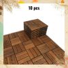10 PCS Interlocking Deck Tiles Checker Pattern, 12" x 12" Square Acacia Hardwood Outdoor Flooring for Patio, Bancony, Pool Side,...