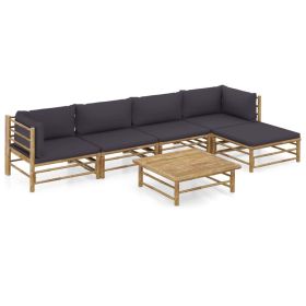 6 Piece Patio Lounge Set with Dark Gray Cushions Bamboo