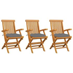 Patio Chairs with Gray Cushions 3 pcs Solid Teak Wood