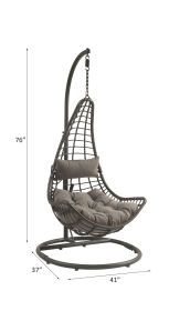 ACME Uzae Patio Hanging Chair with Stand, Gray Fabric & Charcaol Wicker 45105