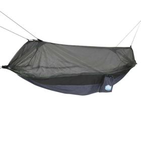 Nylon Mosquito Hammock with Attached Bug Net, 1 Person Dark Gray and Black, Open Size 115" L x 59" W