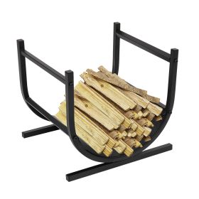 17 Inches Small Decorative Indoor/Outdoor Firewood Log Rack Bin with Scrolls, Black