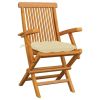 Patio Chairs with Cream White Cushions 3 pcs Solid Teak Wood