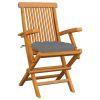 Patio Chairs with Gray Cushions 3 pcs Solid Teak Wood