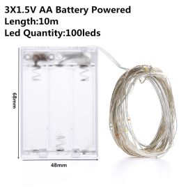 Christmas Light Led Outdoor Battery USB Powered 2m 5m10m String Lights Cooper Wire Garland Wedding Party Decoration Fairy Lights (Option: White-10m AA battery)