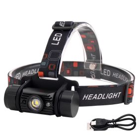 Led Induction Headlight Usb Rechargeable Outdoor Waterproof Strong Light Fishing Aluminum Flashlight Headlight (Option: With 2 battery-Black)