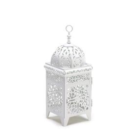 Moroccan Style Metal Craft Candlestick Hanging Lantern Weddi (Color: White)