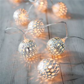 LED Fairy Garland Hollow wrought iron Ball (Option: Silver-Warm white 2meters 10lights)