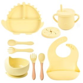 8-piece Children's Silicone Tableware Set Dinosaur Silicone Plate Bib Spoon Fork Cup Baby Silicone Plate (Option: Y11-A)