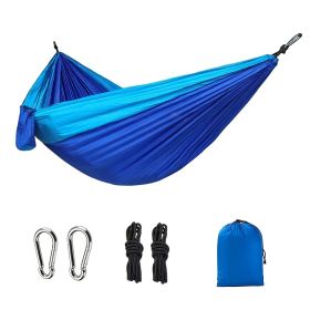 1pc Outdoor Camping Hammock; Portable Nylon Parachute Hammock 106*55in (Color: 106*55in Sapphire Blue And Sky Blue)