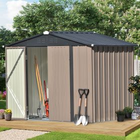 Patio 8ft x6ft Bike Shed Garden Shed; Metal Storage Shed with Lockable Doors; Tool Cabinet with Vents and Foundation Frame for Backyard; Lawn; Garden (Color: Brown)