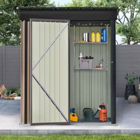 Patio 5ft Wx3ft. L Garden Shed; Metal Lean-to Storage Shed with Adjustable Shelf and Lockable Door; Tool Cabinet for Backyard; Lawn; Garden (Color: Brown)