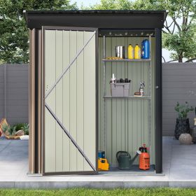 Patio 5ft Wx3ft. L Garden Shed; Metal Lean-to Storage Shed with Adjustable Shelf and Lockable Door; Tool Cabinet for Backyard; Lawn; Garden (Color: Brown)