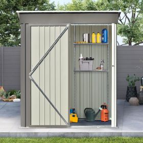 Patio 5ft Wx3ft. L Garden Shed; Metal Lean-to Storage Shed with Adjustable Shelf and Lockable Door; Tool Cabinet for Backyard; Lawn; Garden (Color: Gray)