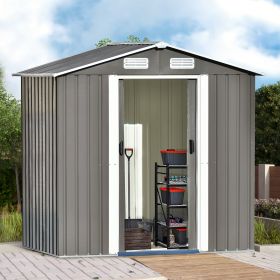 Patio 6ft x4ft Bike Shed Garden Shed; Metal Storage Shed with Lockable Door; Tool Cabinet with Vents and Foundation for Backyard; Lawn; Garden (Color: Gray)