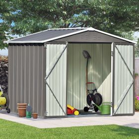 Patio 8ft x6ft Bike Shed Garden Shed; Metal Storage Shed with Lockable Doors; Tool Cabinet with Vents and Foundation Frame for Backyard; Lawn; Garden (Color: Gray)