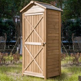 Outdoor Wooden Storage Sheds Fir Wood Lockers with Workstation (Color: Natural)