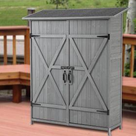 Outdoor Storage Shed with Lockable Door, Wooden Tool Storage Shed with Detachable Shelves and Pitch Roof, Natural/Gray (Color: Gray)