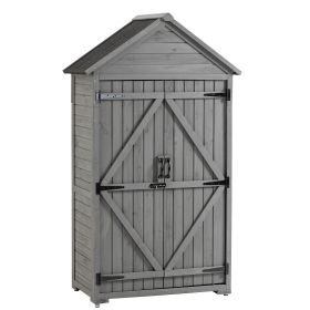 39.56"L x 22.04"W x 68.89"H Outdoor Storage Cabinet Garden Wood Tool Shed Outside Wooden Closet with Shelves and Latch, Gray/Brown (Color: Gray)