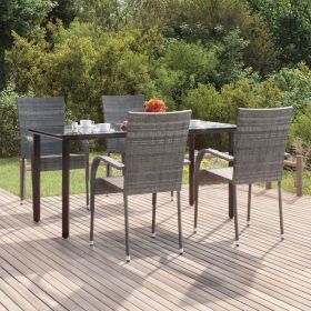 5 Piece Patio Dining Set Gray Poly Rattan (Color: Gray)