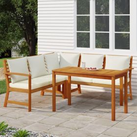 4 Piece Patio Dining Set with Cushions Solid Wood Acacia (Color: Brown)