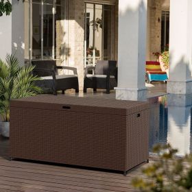 Outdoor Storage Box with Waterproof Inner,140 Gallon Large Wicker Patio Storage Bin (Color: as Pic)