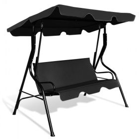 3 Seat Outdoor Patio Canopy Swing with Cushioned Steel Frame (Color: Black)