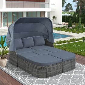 Outdoor Patio Furniture Set Daybed Sunbed with Retractable Canopy Conversation Set Wicker Furniture Sofa Set (Color: Grey)