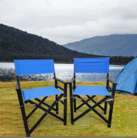Folding Chair Wooden Director Chair Canvas Folding Chair Folding Chair 2pcs/set populus + Canvas (Color : Blue) (Color: Blue)