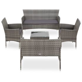 5 Piece Patio Lounge Set With Cushions Poly Rattan Gray (Color: Grey)