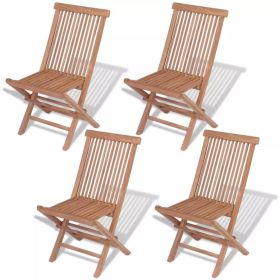 Folding Patio Chairs 4 pcs Solid Teak Wood (Color: Brown)