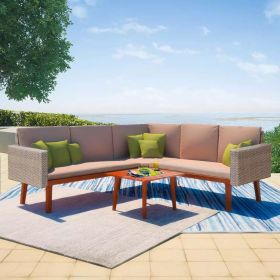4 Piece Patio Lounge Set with Cushions Poly Rattan Gray (Color: Grey)