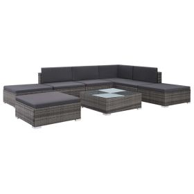 8 Piece Patio Lounge Set with Cushions Poly Rattan Gray (Color: Grey)