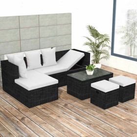 4 Piece Patio Lounge Set with Cushions Poly Rattan Black (Color: Black)