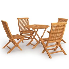 5 Piece Patio Dining Set Solid Teak Wood (Color: Brown)