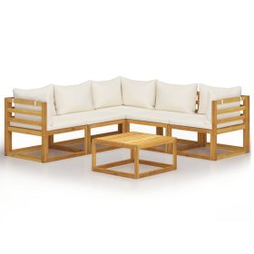 6 Piece Patio Lounge Set with Cushion Cream Solid Acacia Wood (Color: Cream)