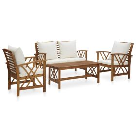 4 Piece Patio Lounge Set with Cushions Solid Acacia Wood (Color: Brown)