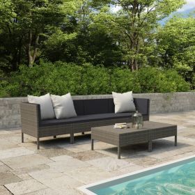 6 Piece Patio Lounge Set with Cushions Poly Rattan Gray (Color: Grey)