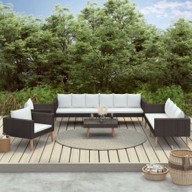 5 Piece Patio Lounge Set with Cushions Poly Rattan Black (Color: Black)