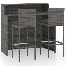 3 Piece Patio Bar Set with Cushions Gray (Color: Grey)
