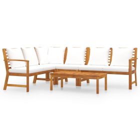 5 Piece Patio Lounge Set with Cushion Cream Solid Acacia Wood (Color: Brown)