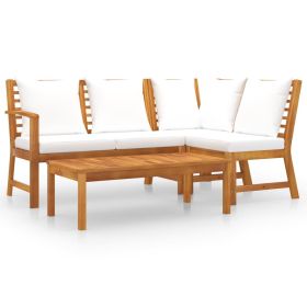 4 Piece Patio Lounge Set with Cushion Cream Solid Acacia Wood (Color: Brown)