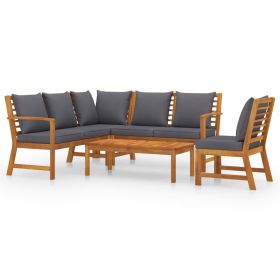 5 Piece Patio Lounge Set with Cushion Solid Acacia Wood (Color: Brown)