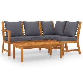 4 Piece Patio Lounge Set with Cushion Solid Acacia Wood (Color: Brown)