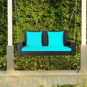 2-Person Patio Rattan Porch Swing with Cushions (Color: Turquoise)